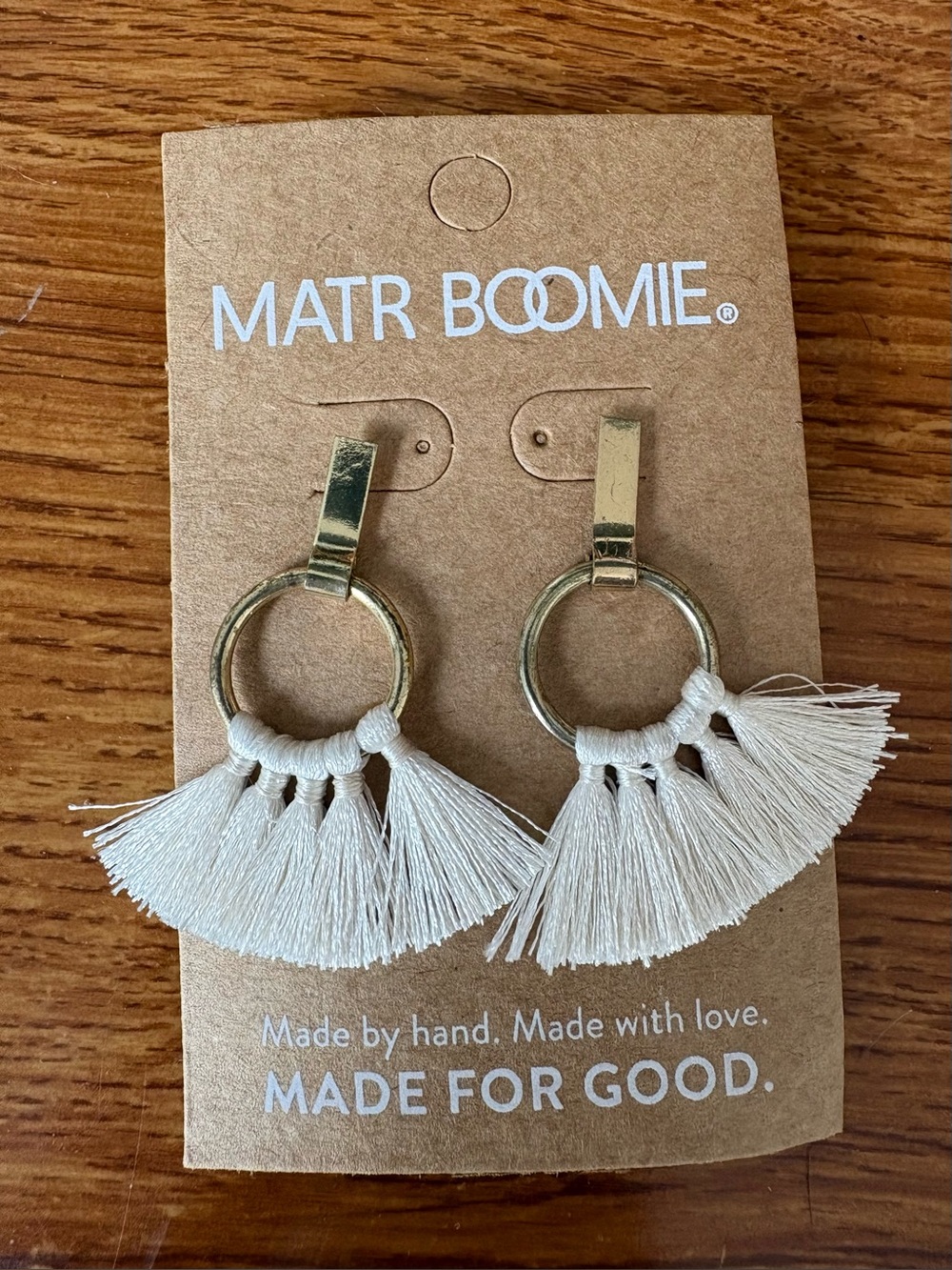 Matr Boomie Gold Hoop Tassel Earrings in Cream